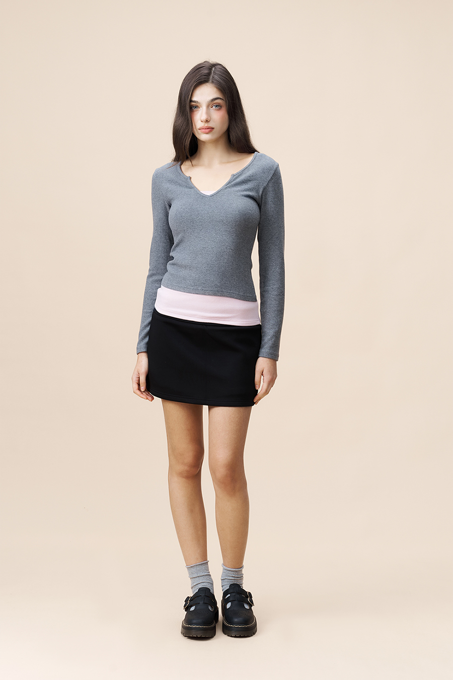 Layered V-Neck Long Sleeve Top|yescci-YESCCI.com