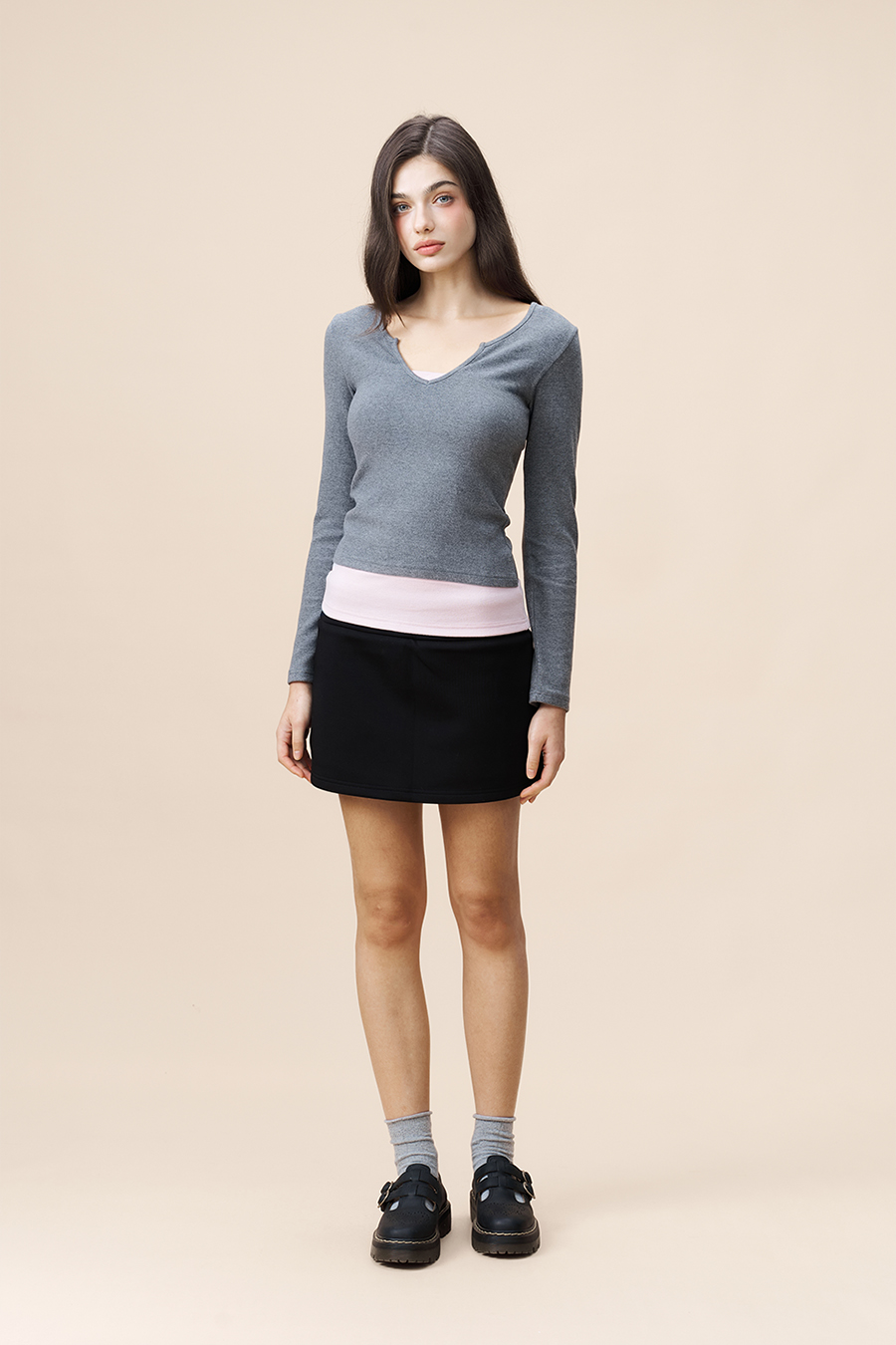 Layered V-Neck Long Sleeve Top|yescci-YESCCI.com