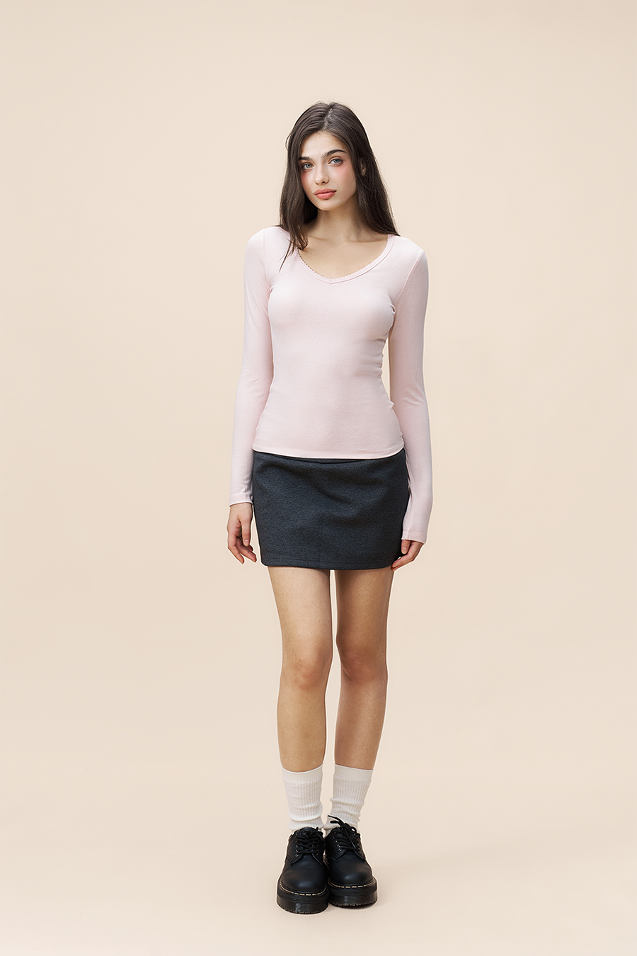 V-Neck Long Sleeve Top|yescci-YESCCI.com