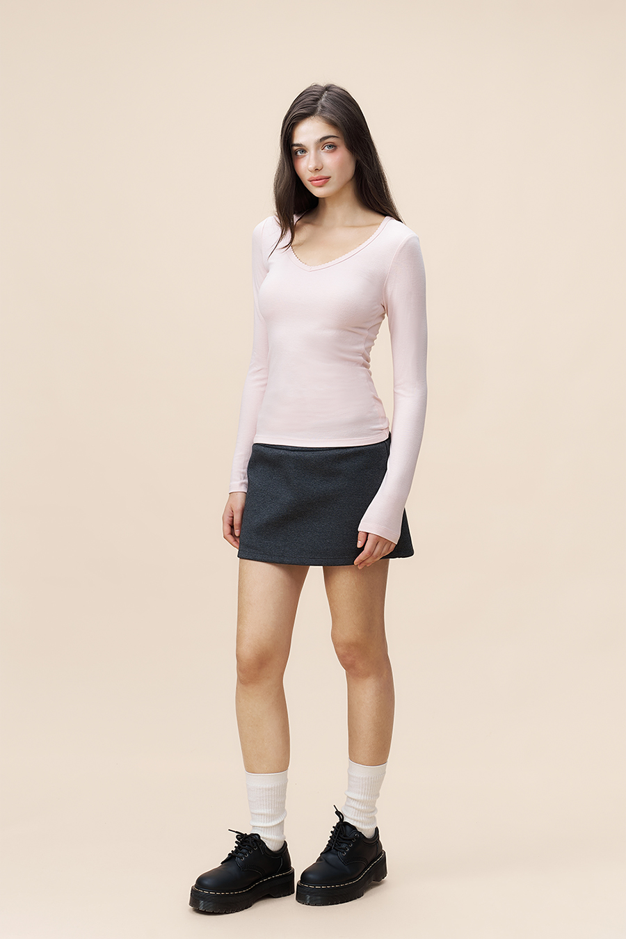 V-Neck Long Sleeve Top|yescci-YESCCI.com