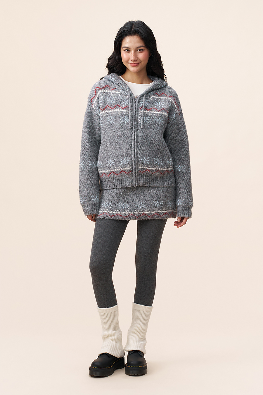 Fair Isle Knit Hooded Jacket|yescci-YESCCI.com