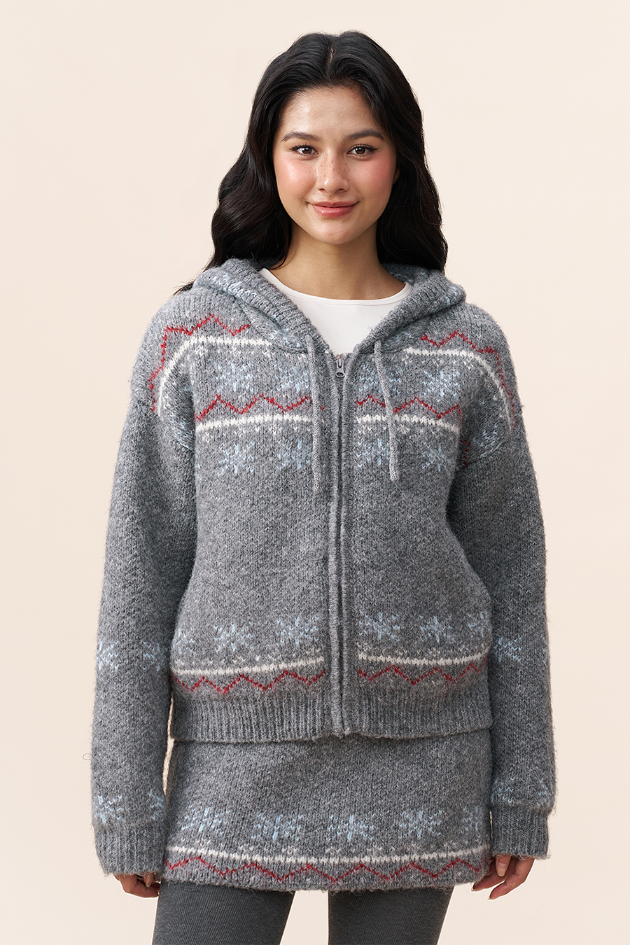 Fair Isle Knit Hooded Jacket|yescci-YESCCI.com