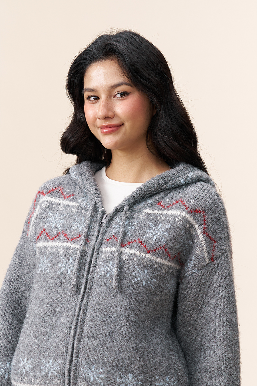 Fair Isle Knit Hooded Jacket|yescci-YESCCI.com