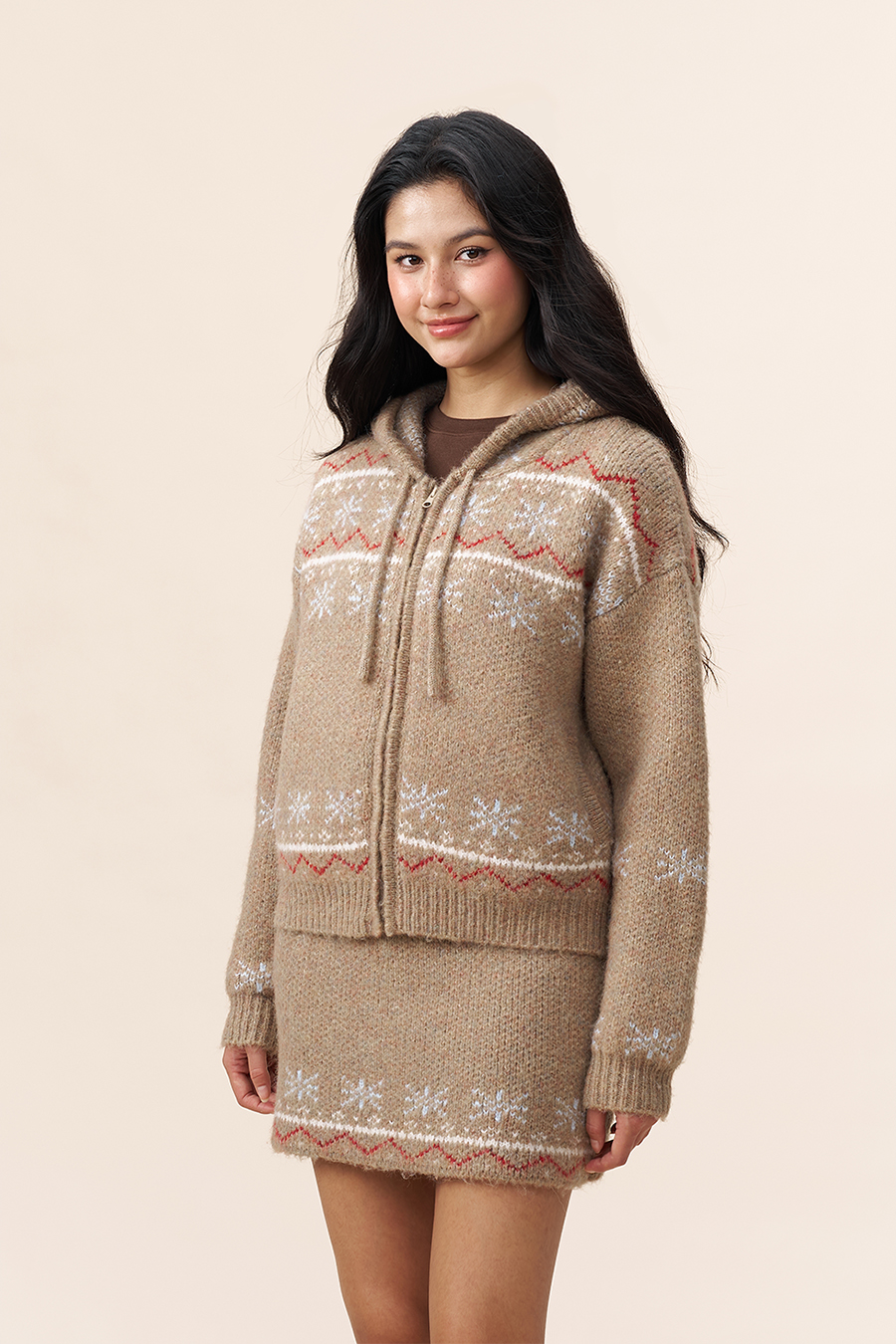 Fair Isle Knit Hooded Jacket|yescci-YESCCI.com