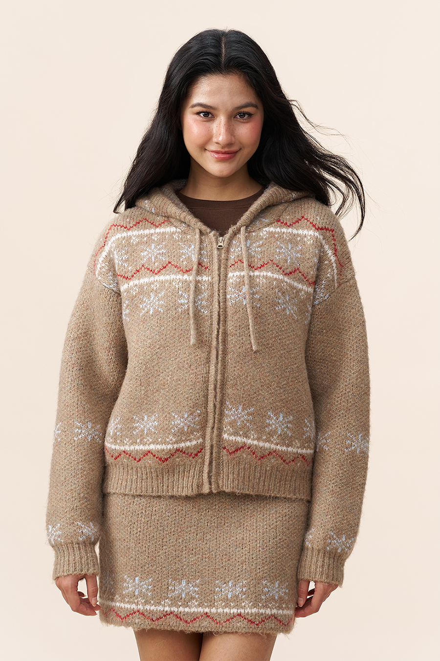 Fair Isle Knit Hooded Jacket|yescci-YESCCI.com