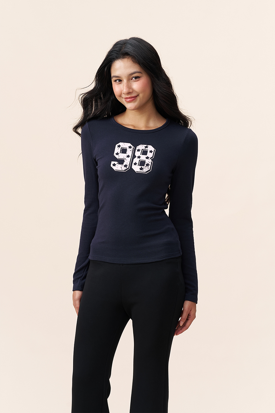Number Print Long Sleeve Tee|yescci-YESCCI.com
