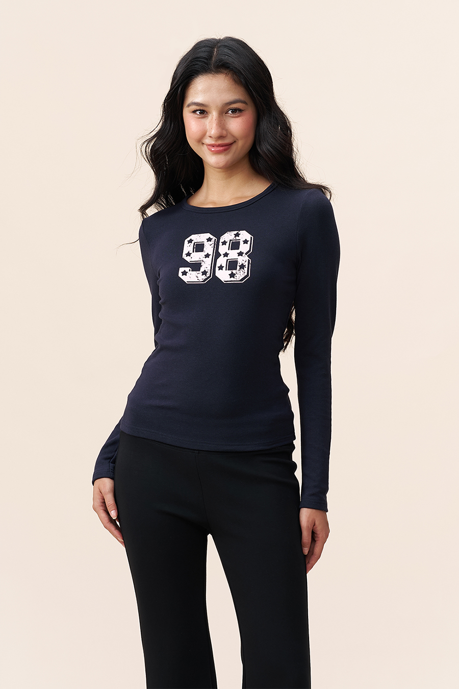 Number Print Long Sleeve Tee|yescci-YESCCI.com