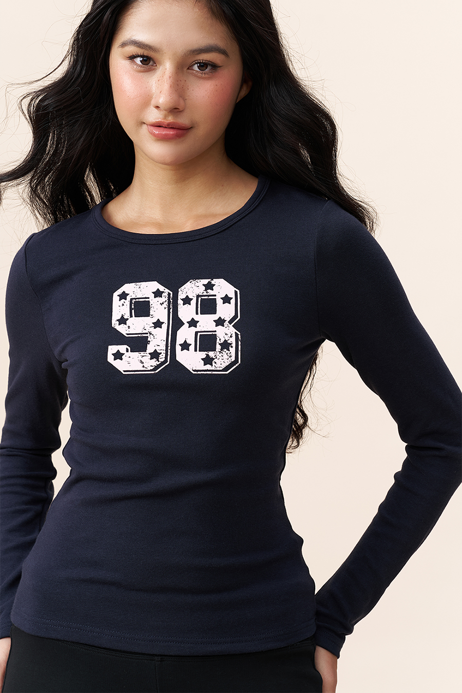 Number Print Long Sleeve Tee|yescci-YESCCI.com
