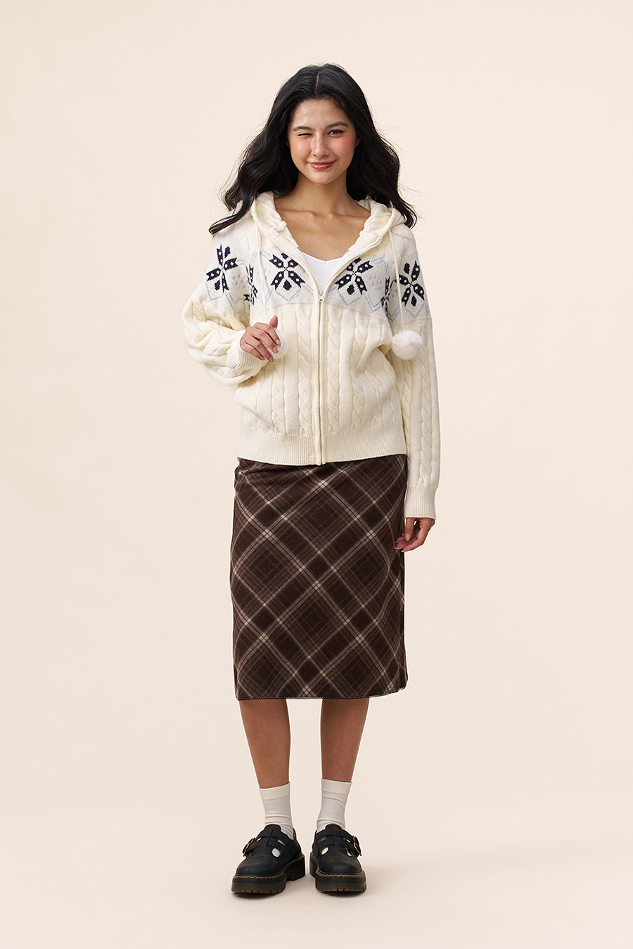 Fair Isle Knit Hooded Cardigan|yescci-YESCCI.com