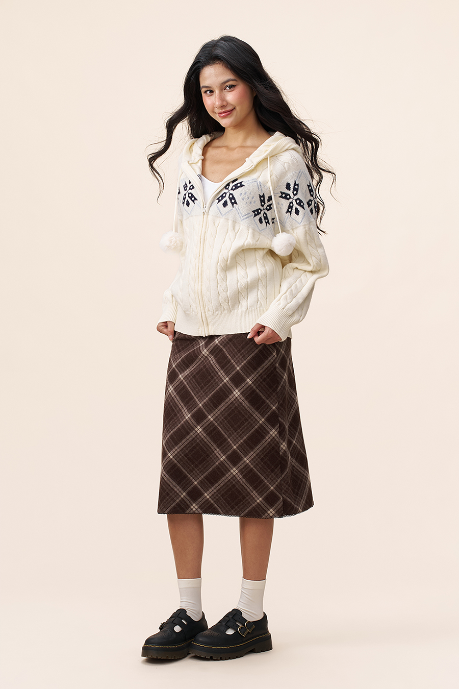 Fair Isle Knit Hooded Cardigan|yescci-YESCCI.com
