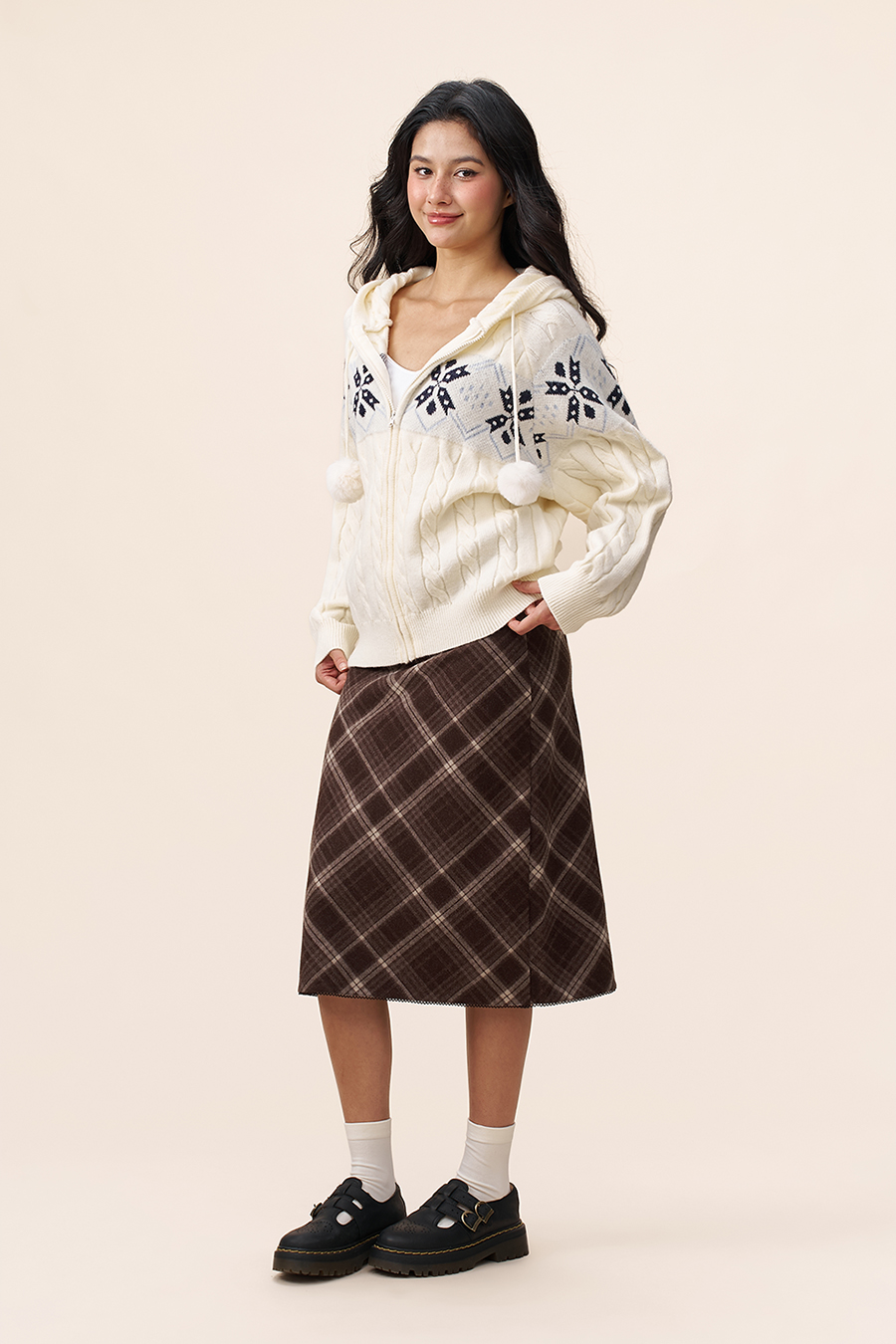 Fair Isle Knit Hooded Cardigan|yescci-YESCCI.com