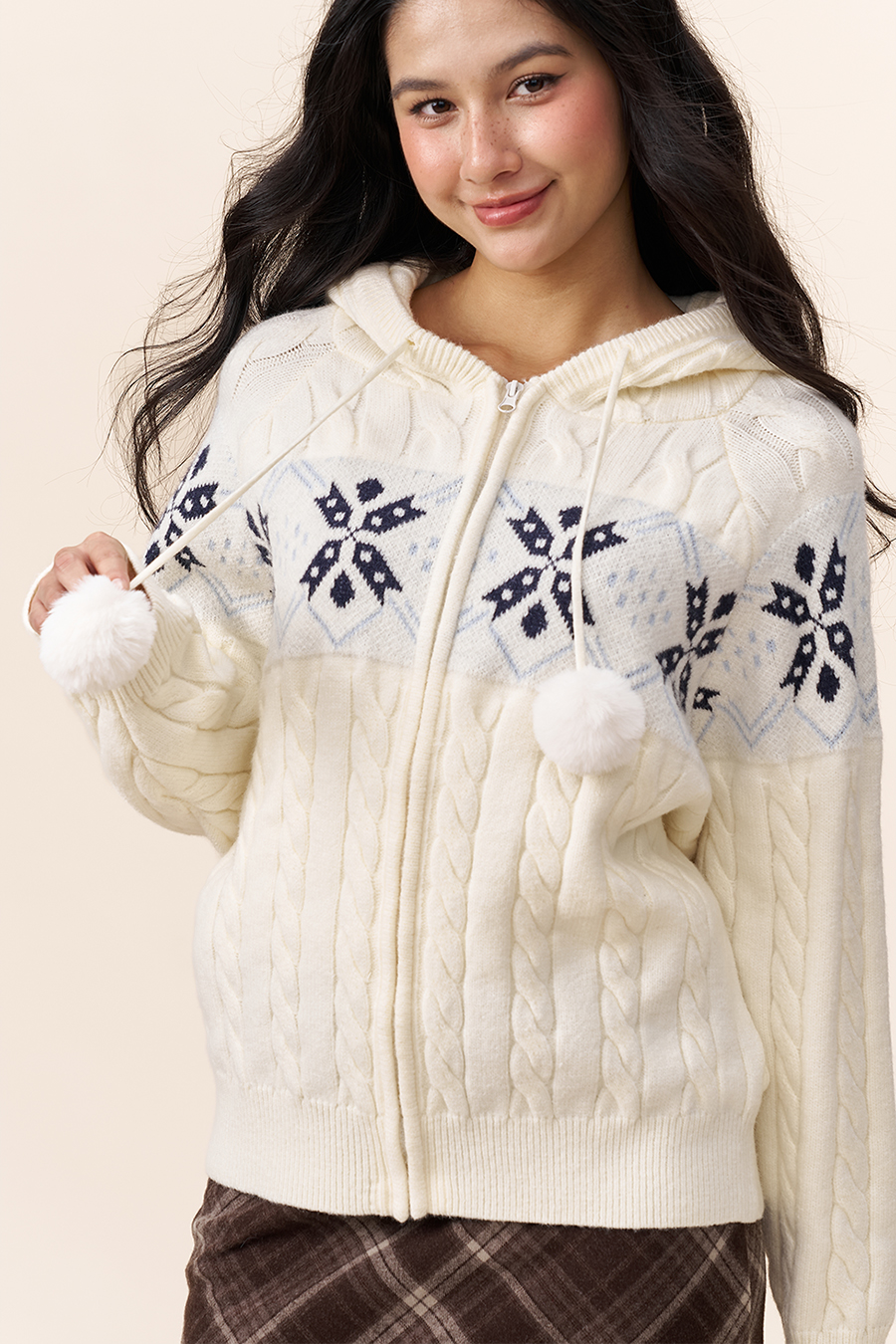 Fair Isle Knit Hooded Cardigan|yescci-YESCCI.com