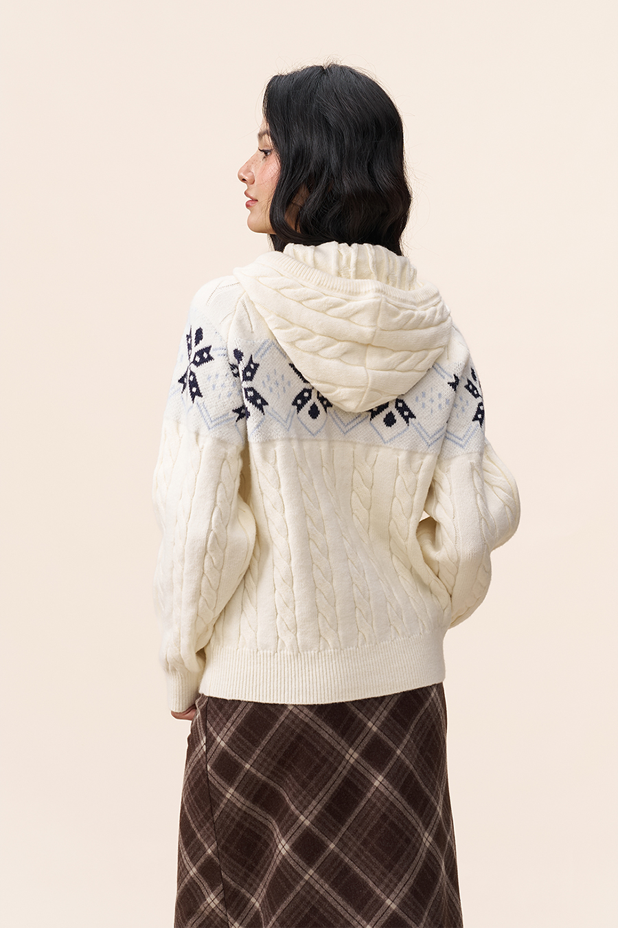 Fair Isle Knit Hooded Cardigan|yescci-YESCCI.com