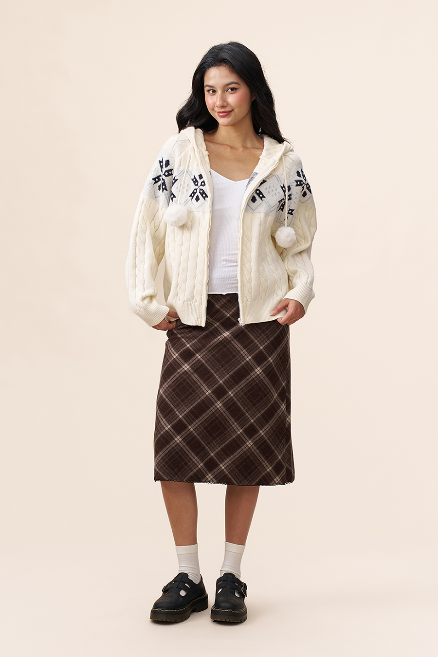 Fair Isle Knit Hooded Cardigan|yescci-YESCCI.com