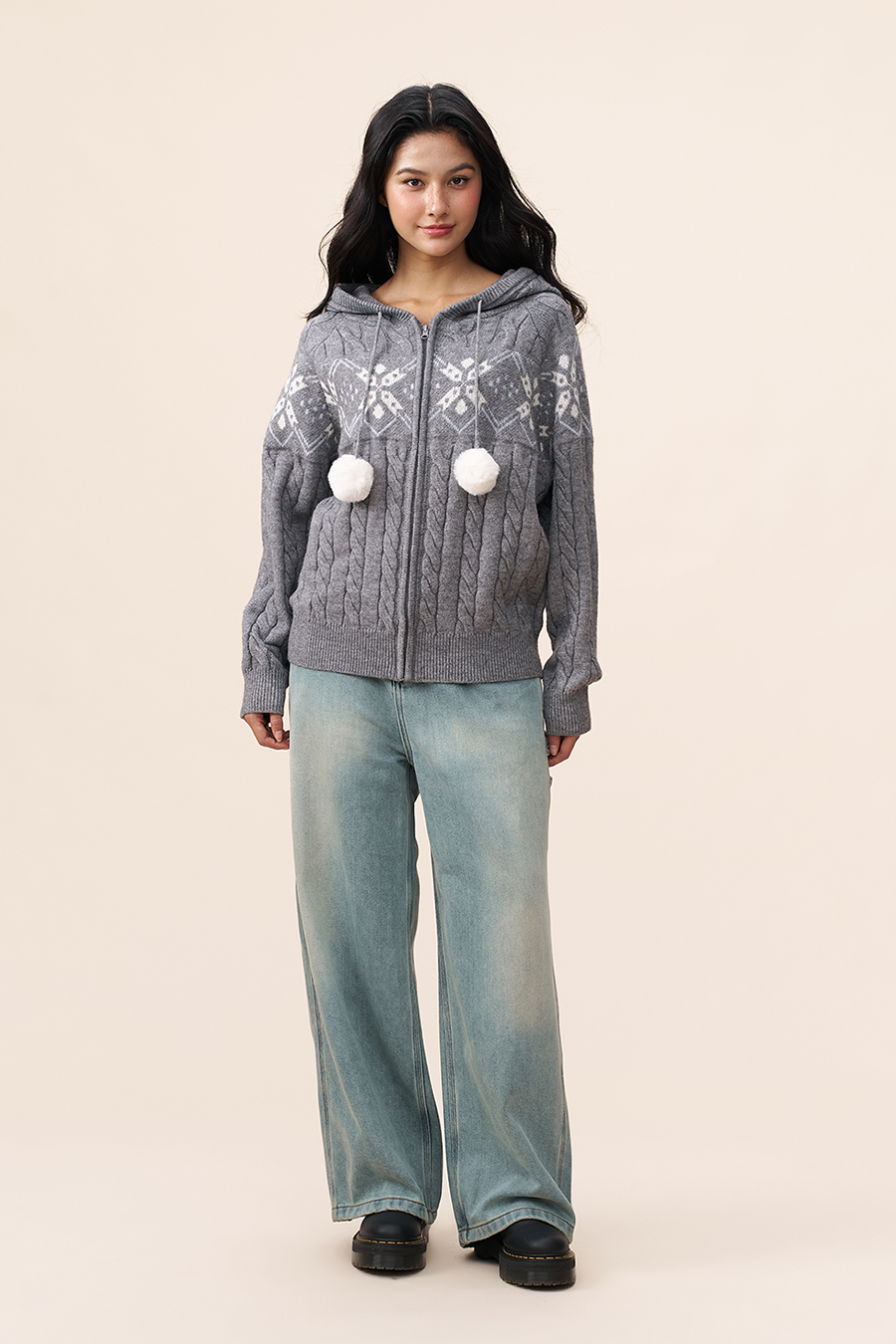 Fair Isle Knit Hooded Cardigan|yescci-YESCCI.com