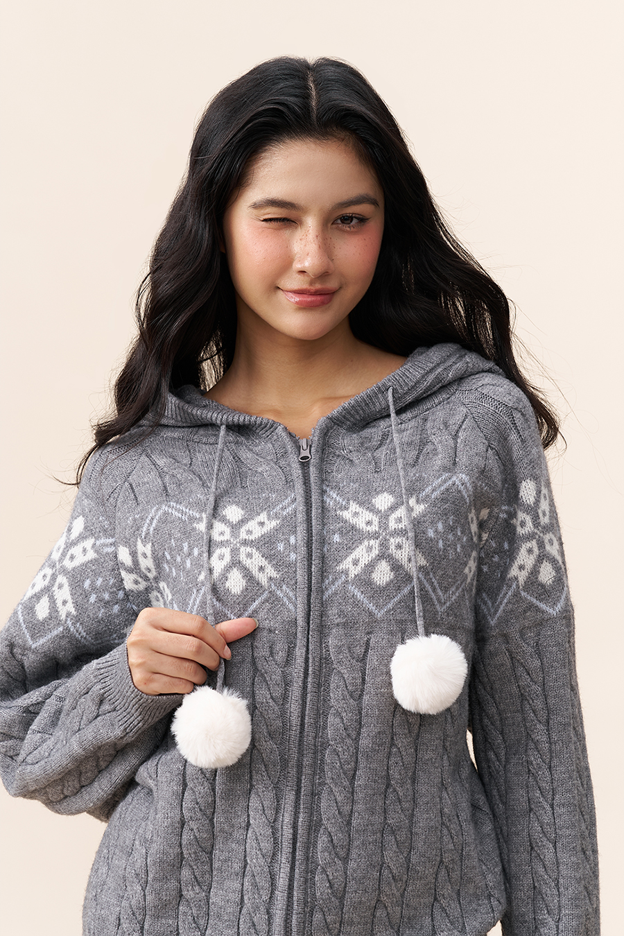 Fair Isle Knit Hooded Cardigan|yescci-YESCCI.com