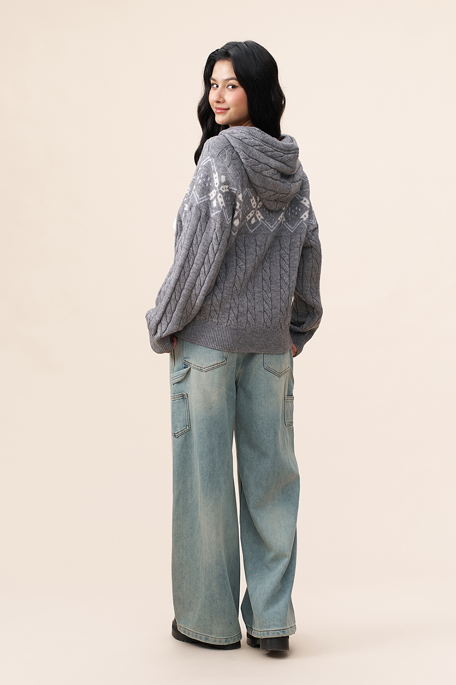 Fair Isle Knit Hooded Cardigan|yescci-YESCCI.com