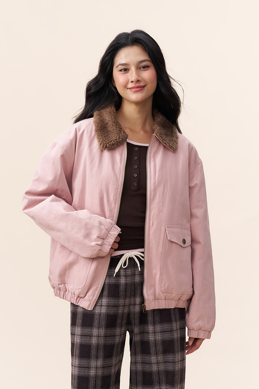 Fur Collar Bomber Jacket|yescci-YESCCI.com