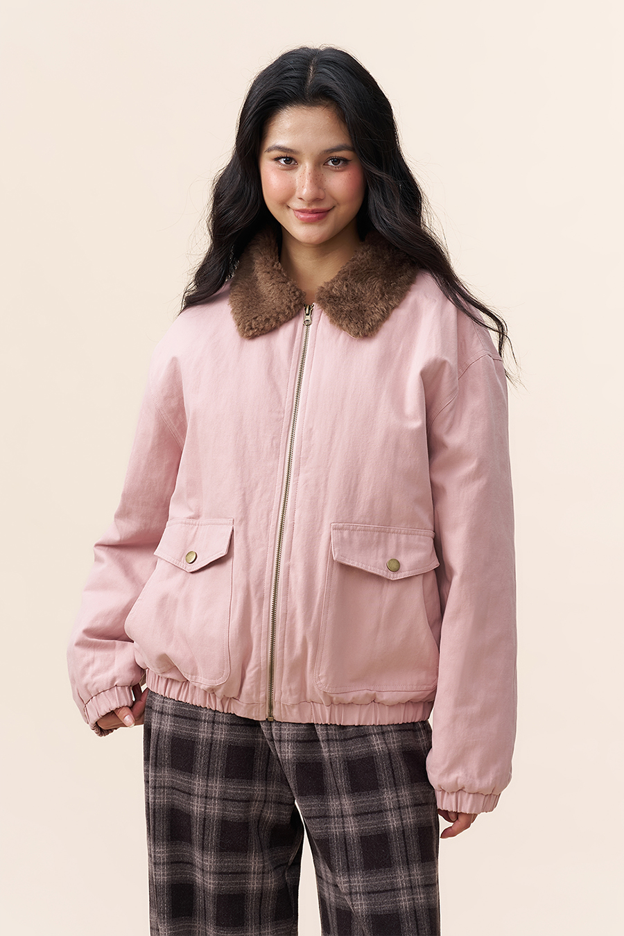 Fur Collar Bomber Jacket|yescci-YESCCI.com