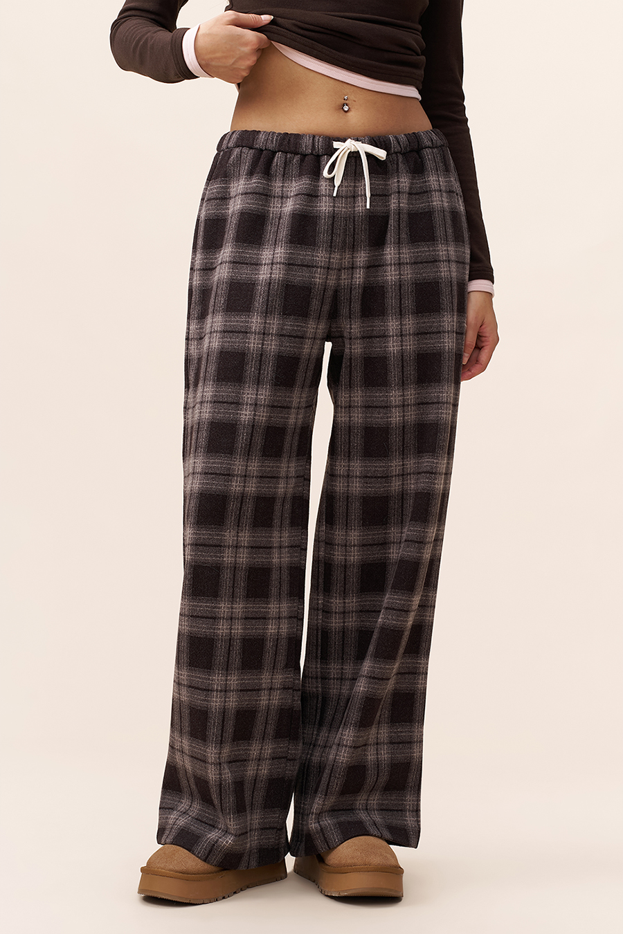 Plaid Wide Leg Pants|yescci-YESCCI.com