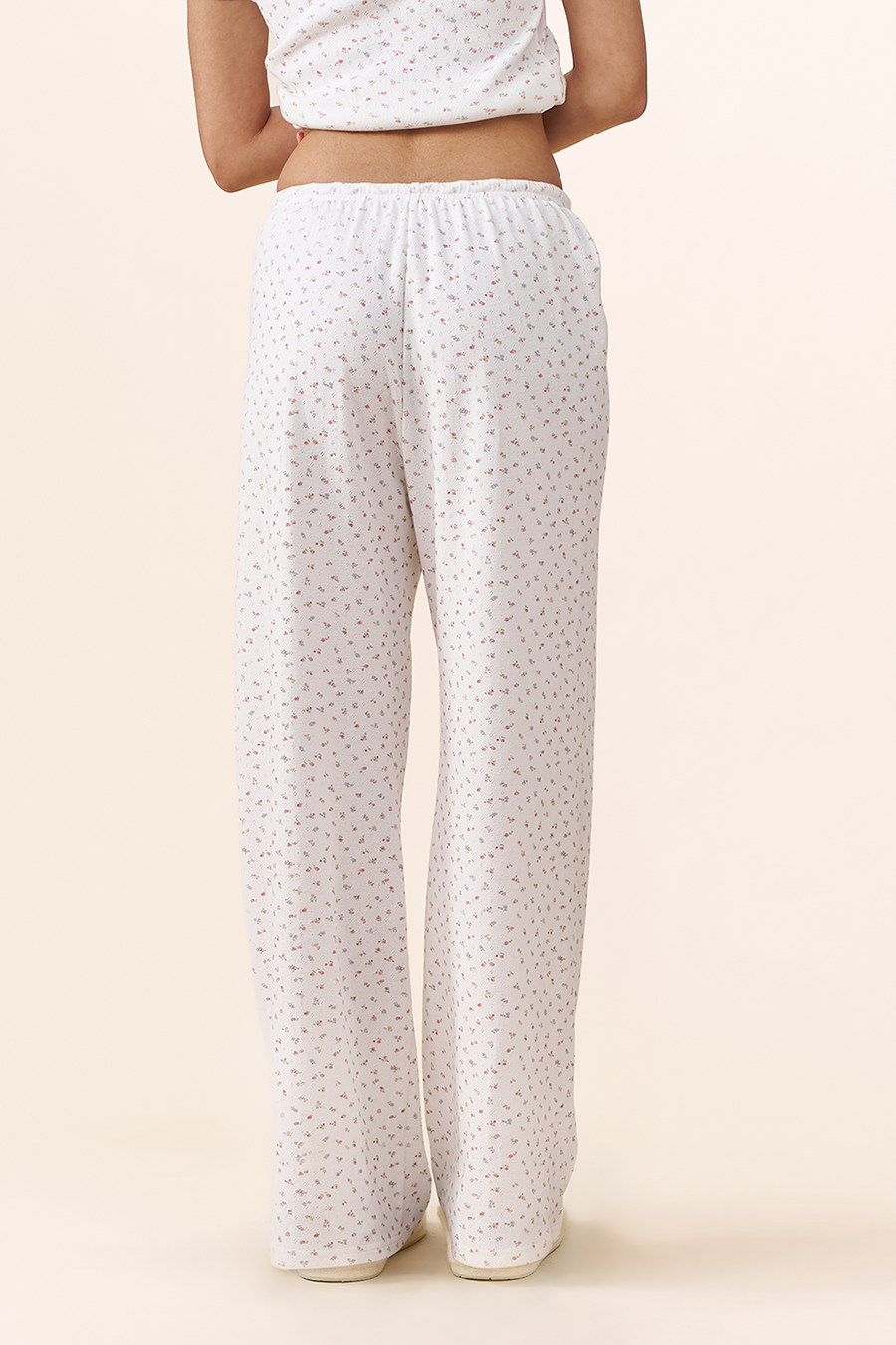 White Floral Print Casual Pants|yescci-YESCCI.com