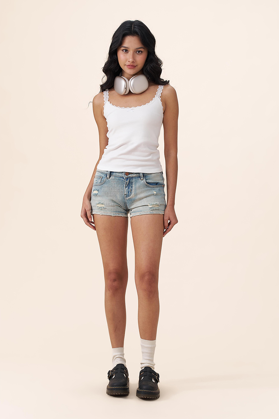 Casual High-Rise Denim Hot Pants|yescci