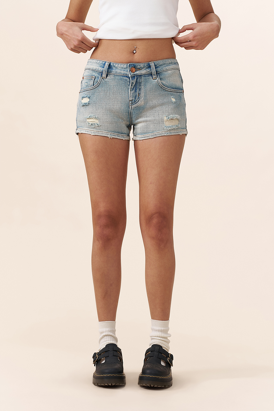Casual High-Rise Denim Hot Pants|yescci