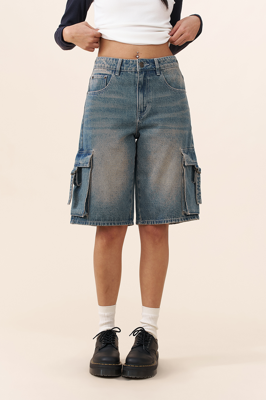 Retro Denim Cargo Shorts|yescci
