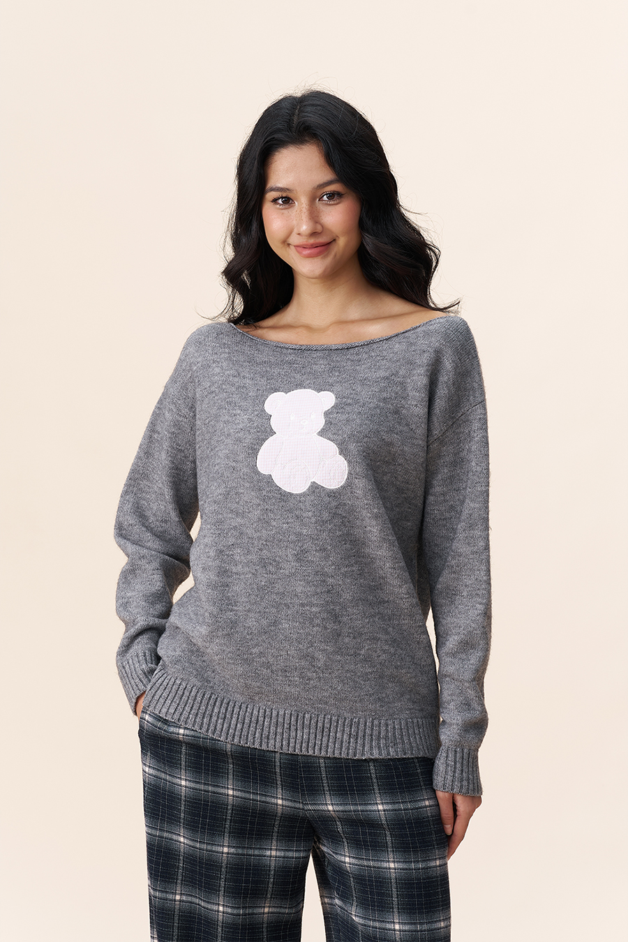 Bear Off-Shoulder Sweater|yescci-YESCCI.com