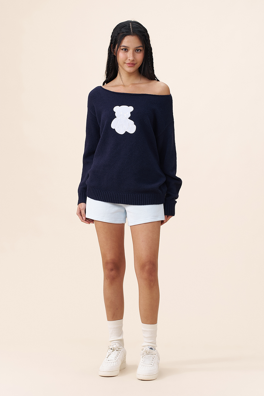 Bear Off-Shoulder Sweater|yescci-YESCCI.com