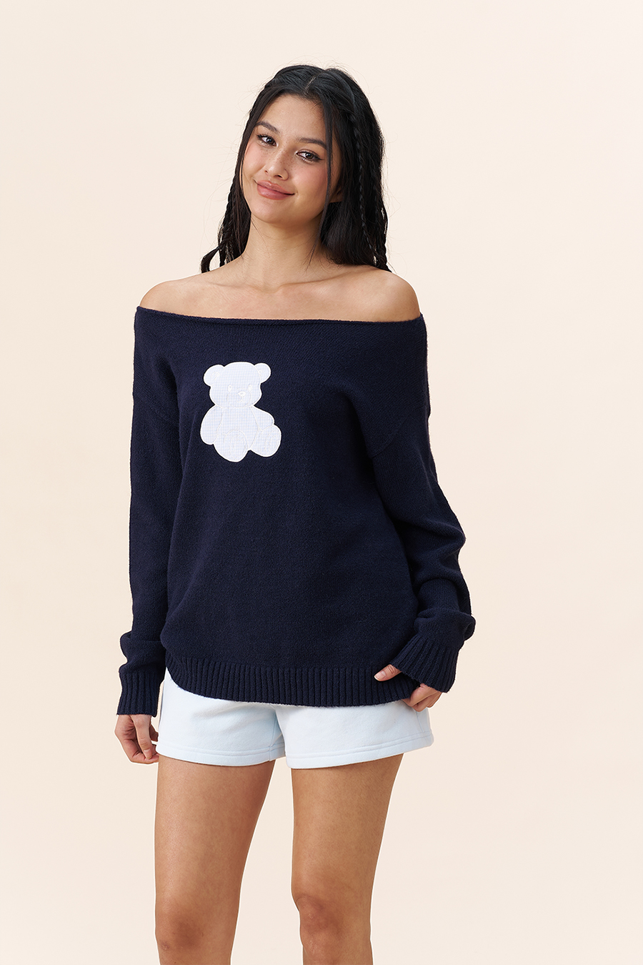 Bear Off-Shoulder Sweater|yescci-YESCCI.com