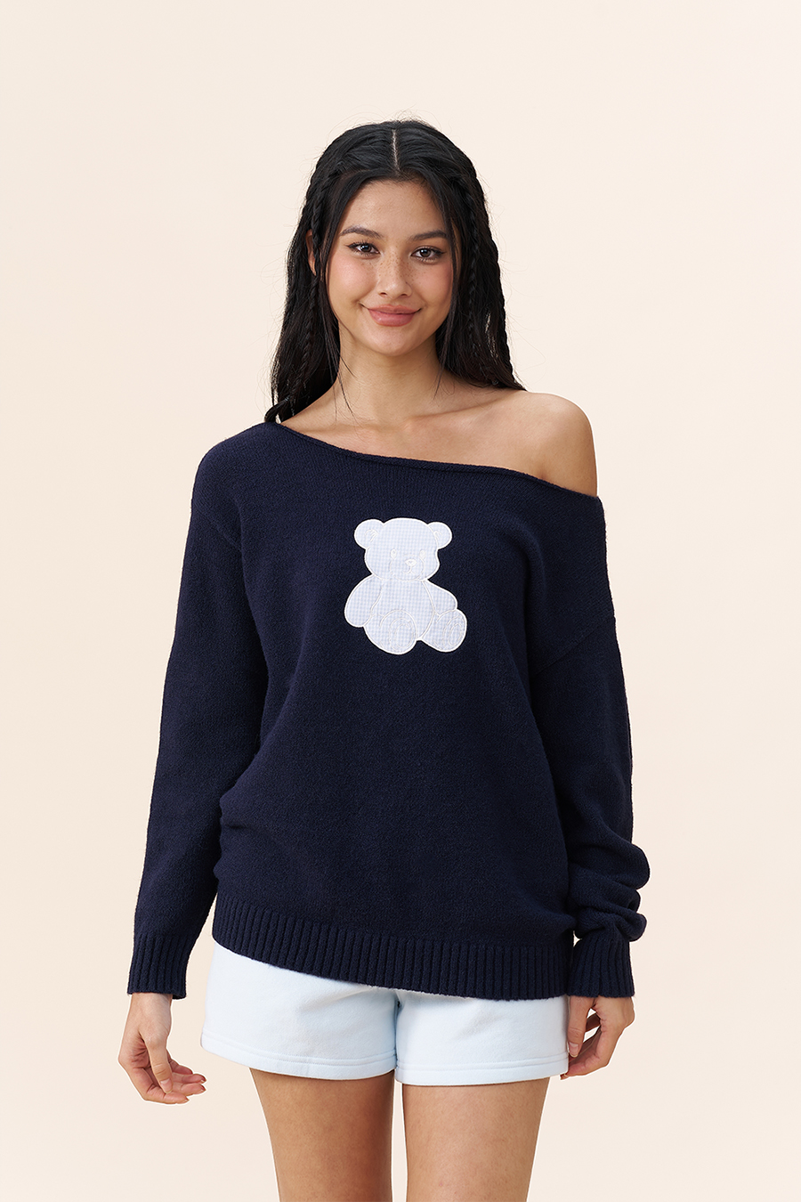 Bear Off-Shoulder Sweater|yescci-YESCCI.com