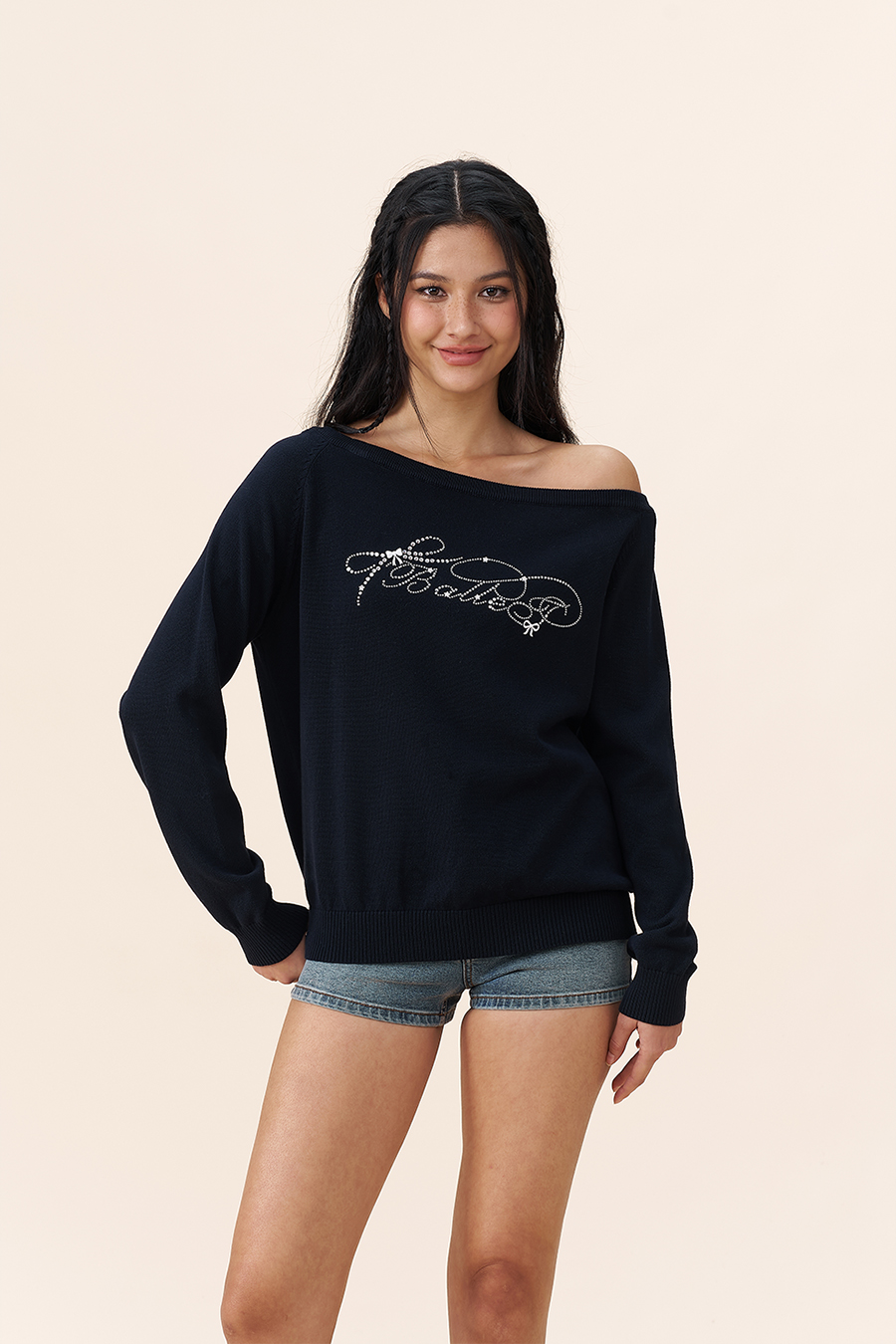 Letter Rhinestone Knit Sweater|yescci-YESCCI.com