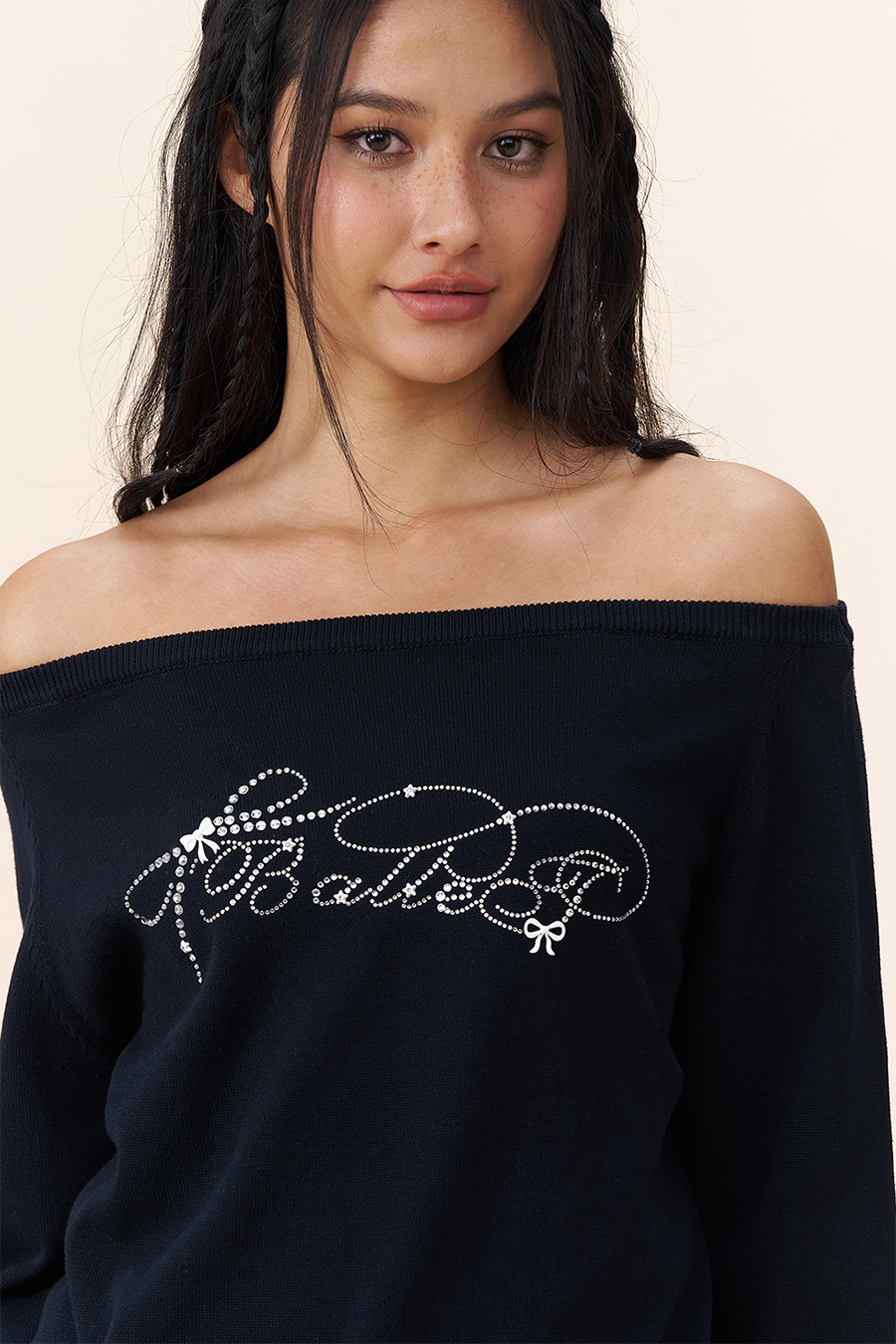 Letter Rhinestone Knit Sweater|yescci-YESCCI.com