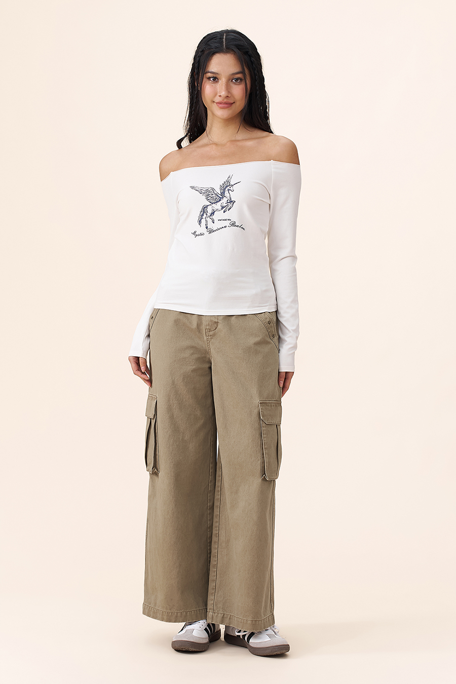 Pegasus Print Off-Shoulder T-Shirt|yescci-YESCCI.com