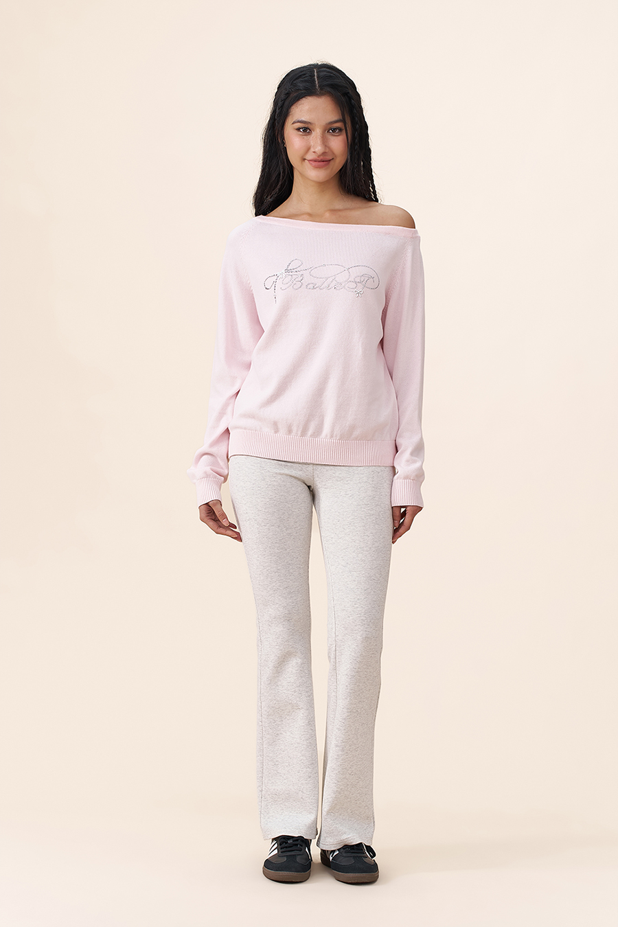 Letter Rhinestone Knit Sweater|yescci-YESCCI.com