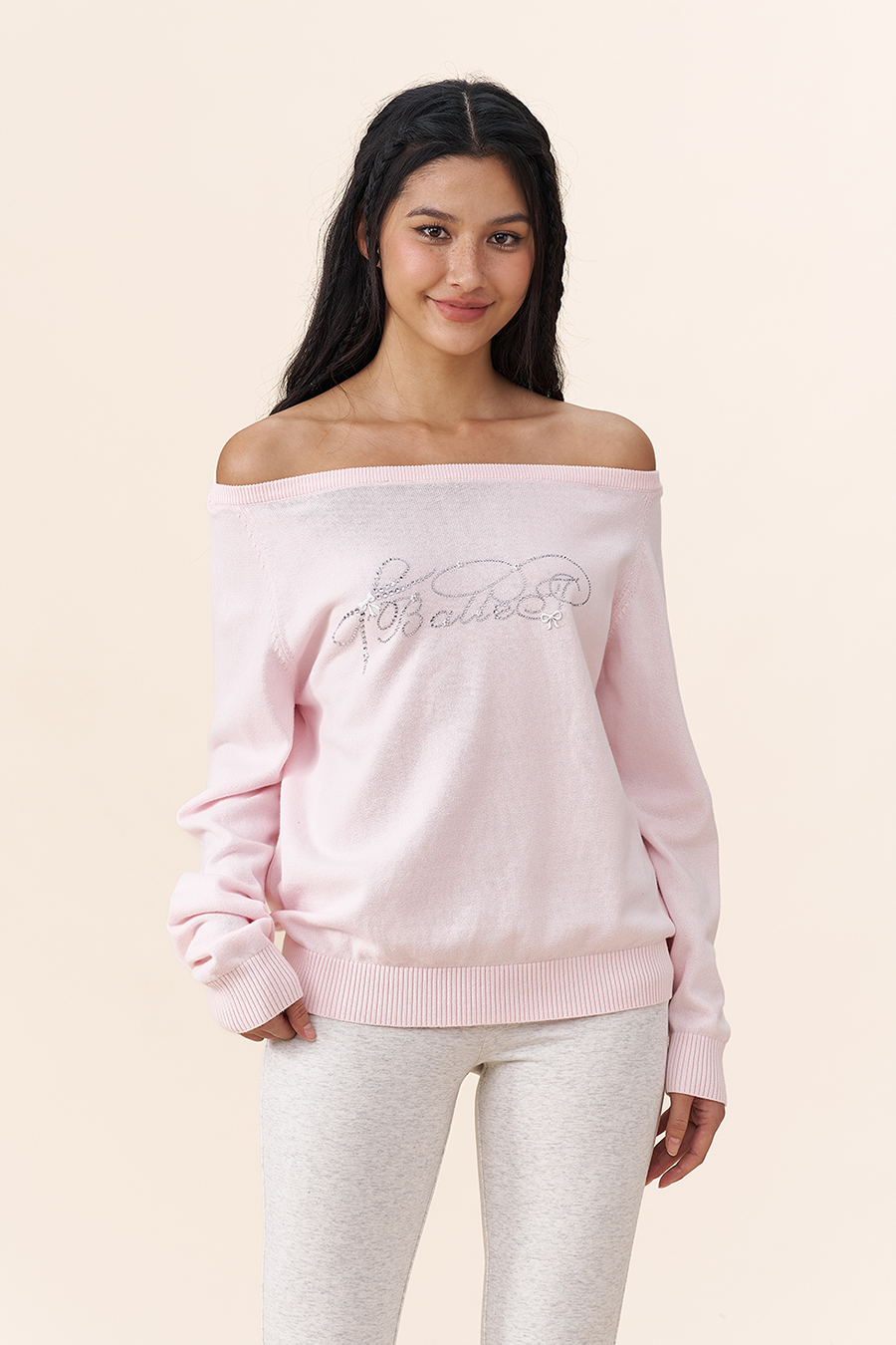 Letter Rhinestone Knit Sweater|yescci-YESCCI.com