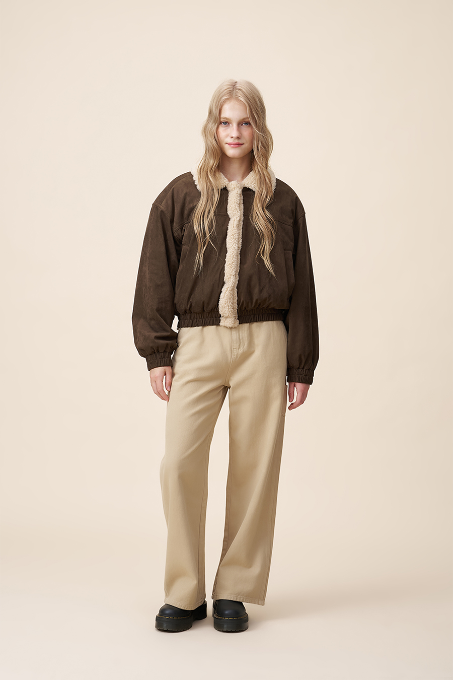 Shearling Trim Suede Jacket|yescci-YESCCI.com