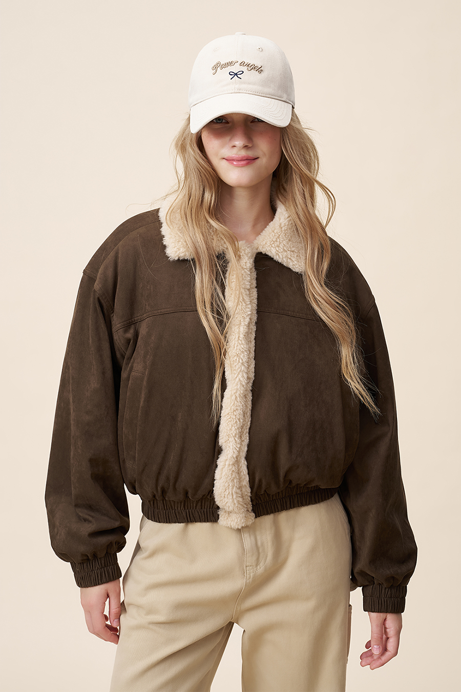 Shearling Trim Suede Jacket|yescci-YESCCI.com