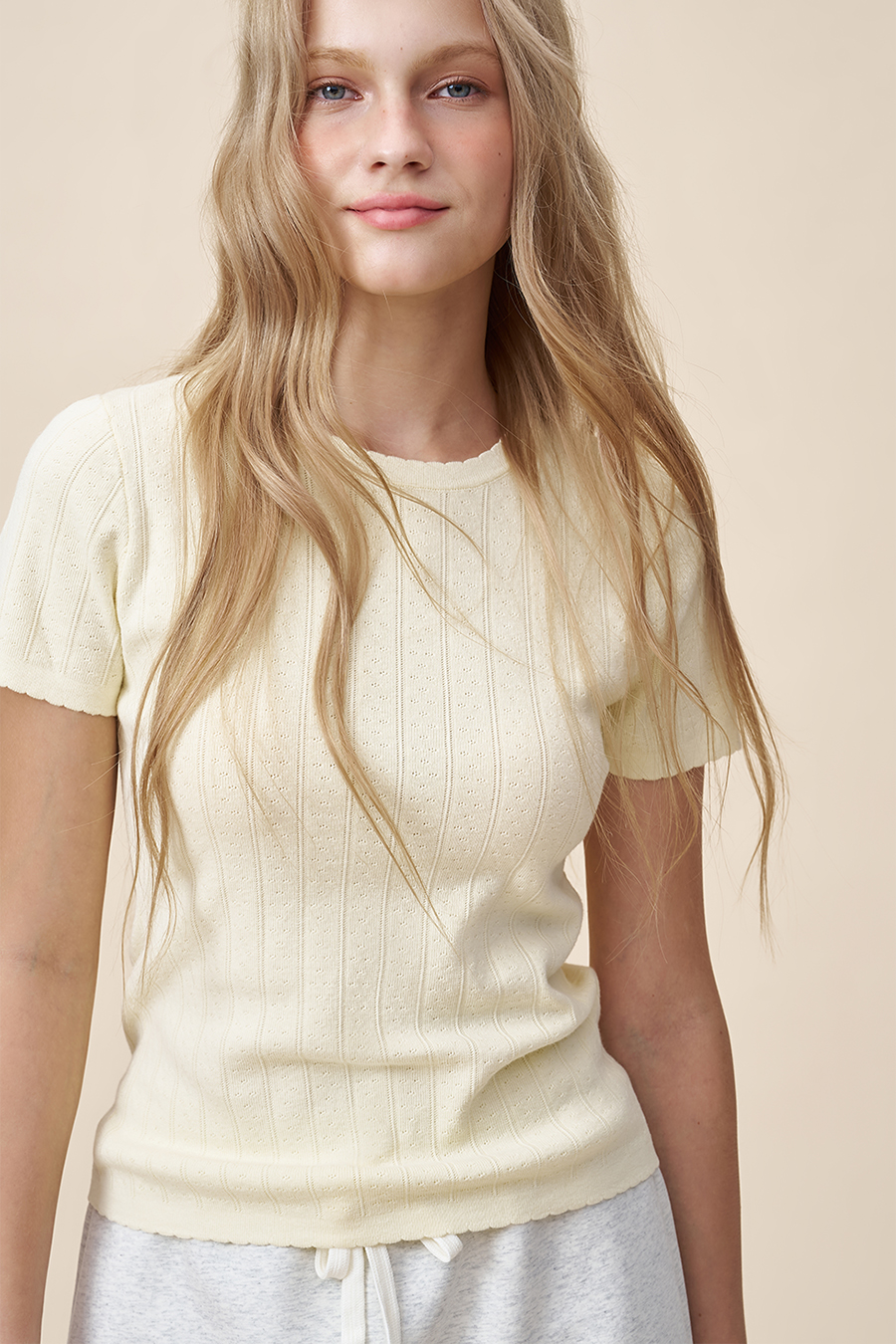 Textured Crew Neck Tee|yescci-YESCCI.com