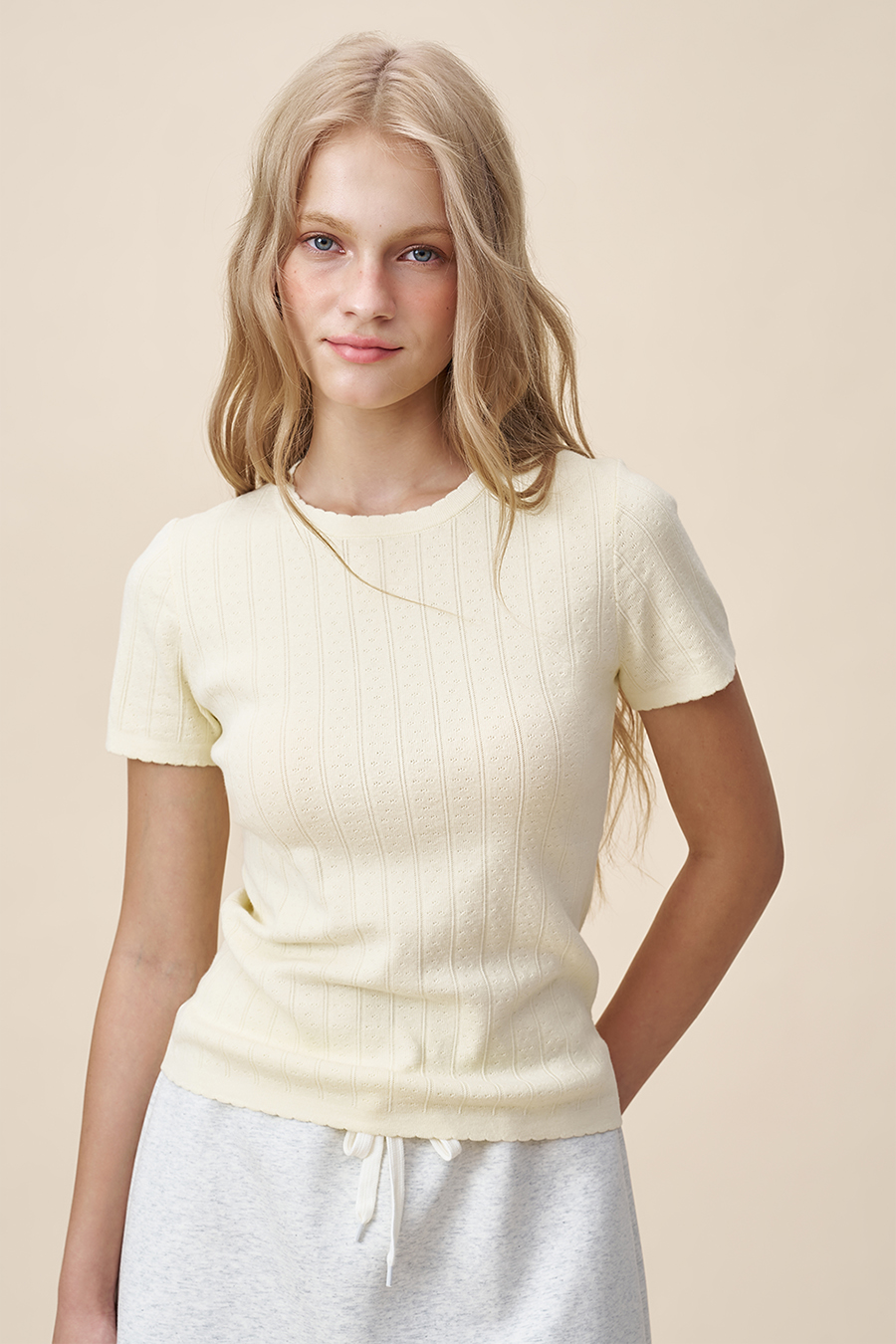 Textured Crew Neck Tee|yescci-YESCCI.com