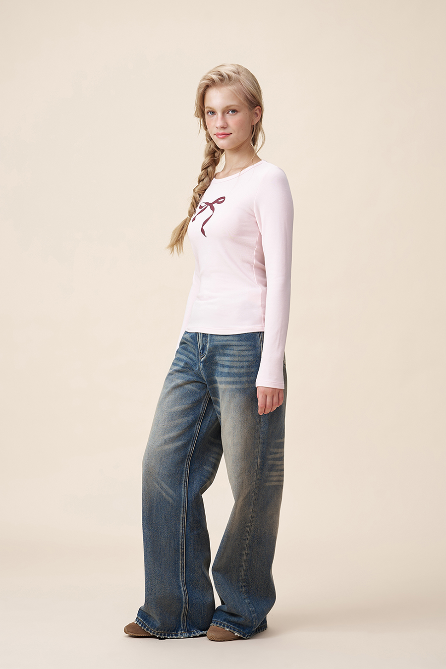 Bow Print Long Sleeve Tee|yescci-YESCCI.com