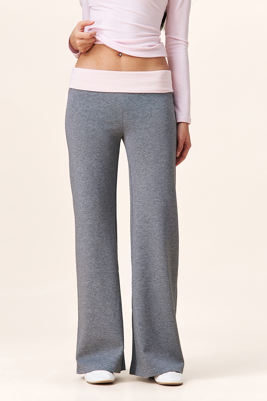 Contrast Waist Wide Leg Pants|yescci-YESCCI.com