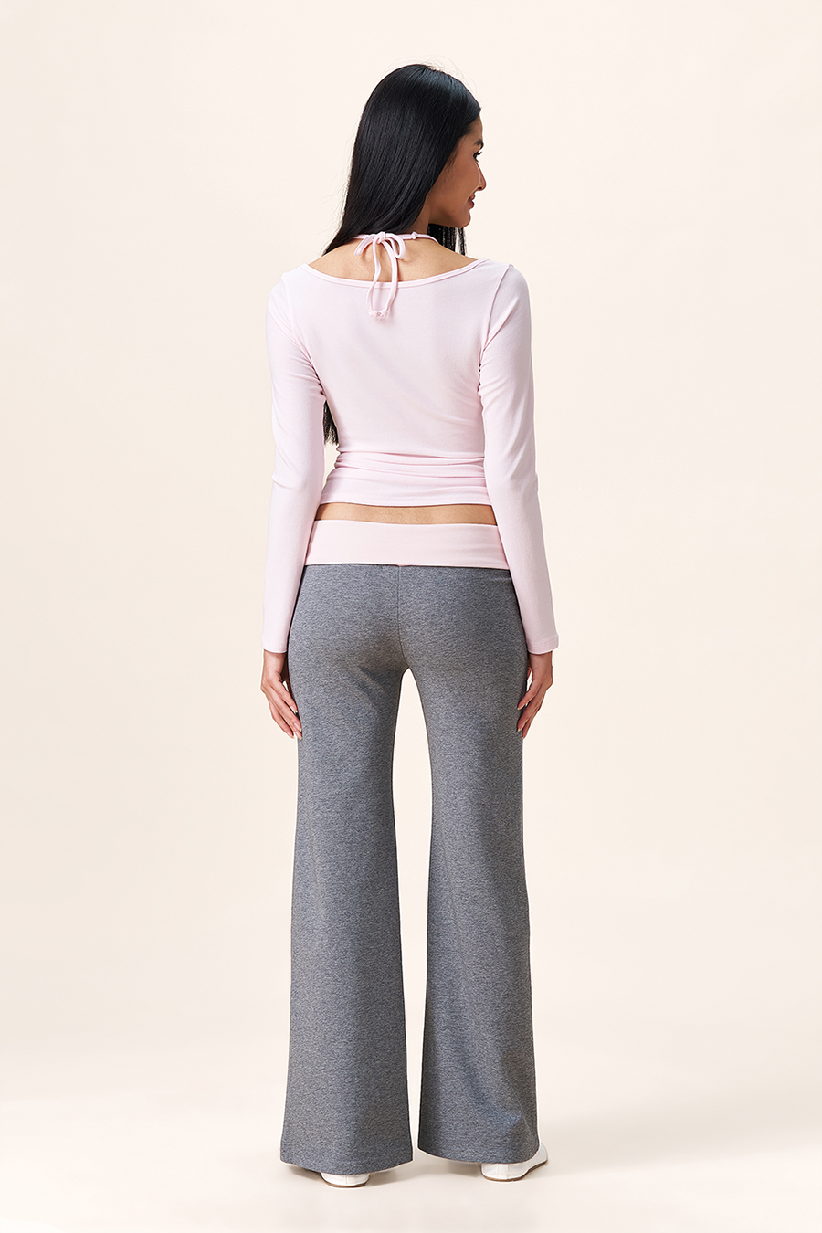 Contrast Waist Wide Leg Pants|yescci-YESCCI.com