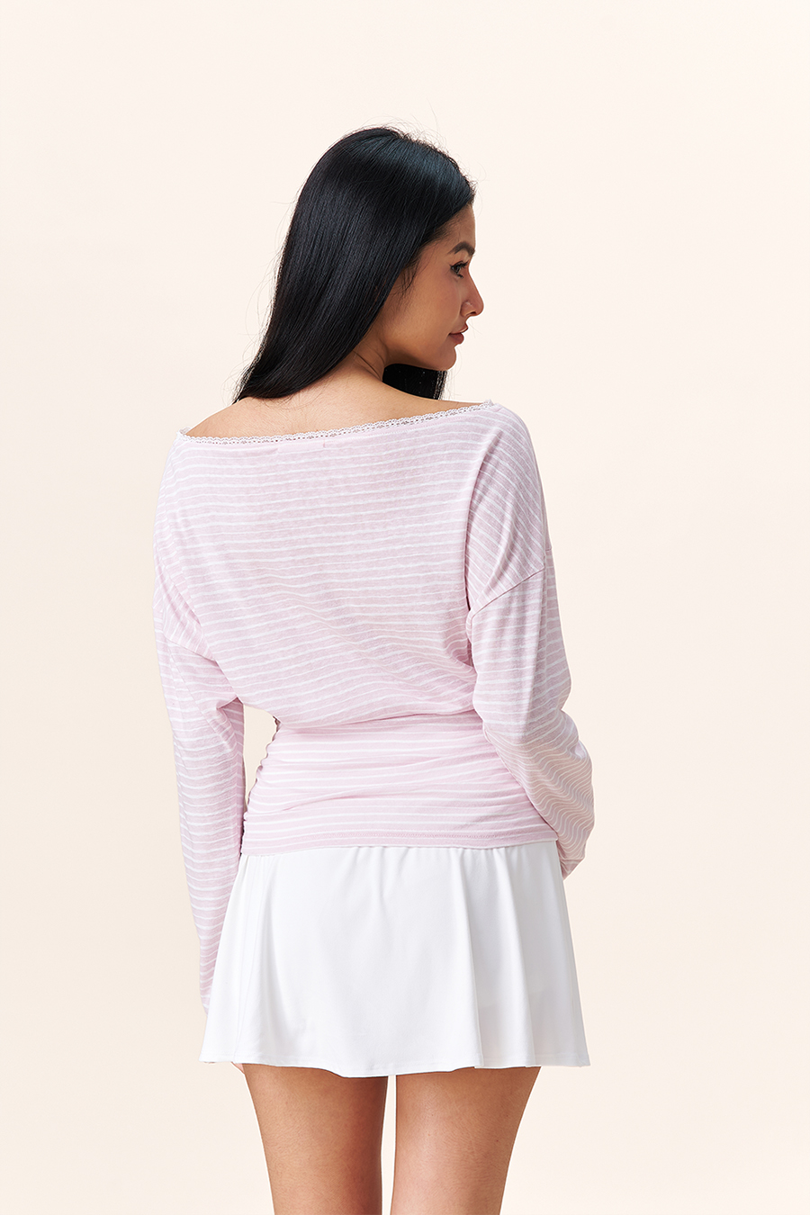Slim Fit Striped Off-Shoulder T-Shirt|yescci