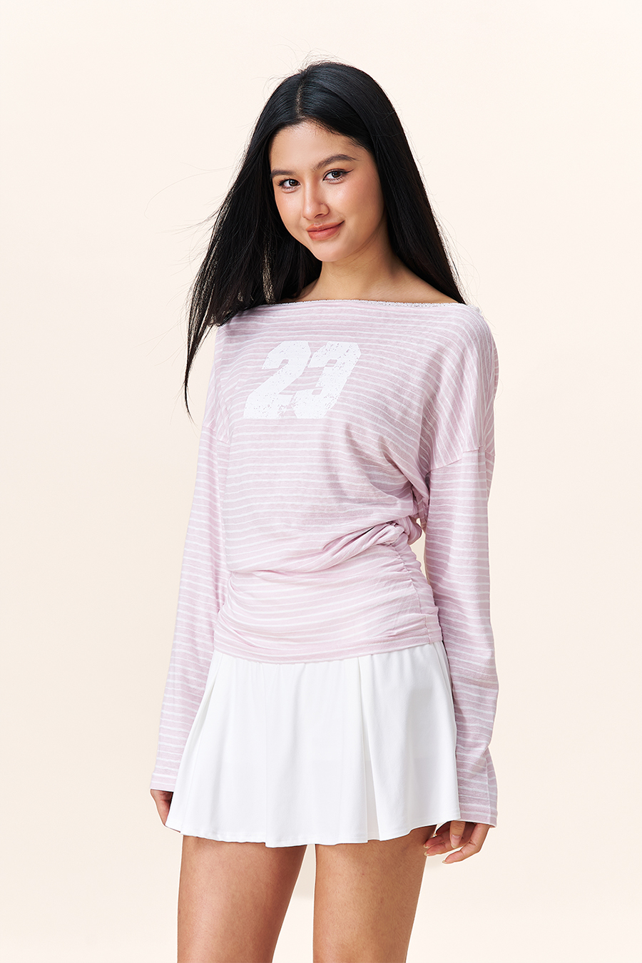 Slim Fit Striped Off-Shoulder T-Shirt|yescci
