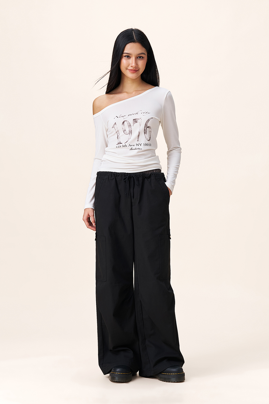 Slim Fit Printed Off-Shoulder Long Sleeve Top|yescci