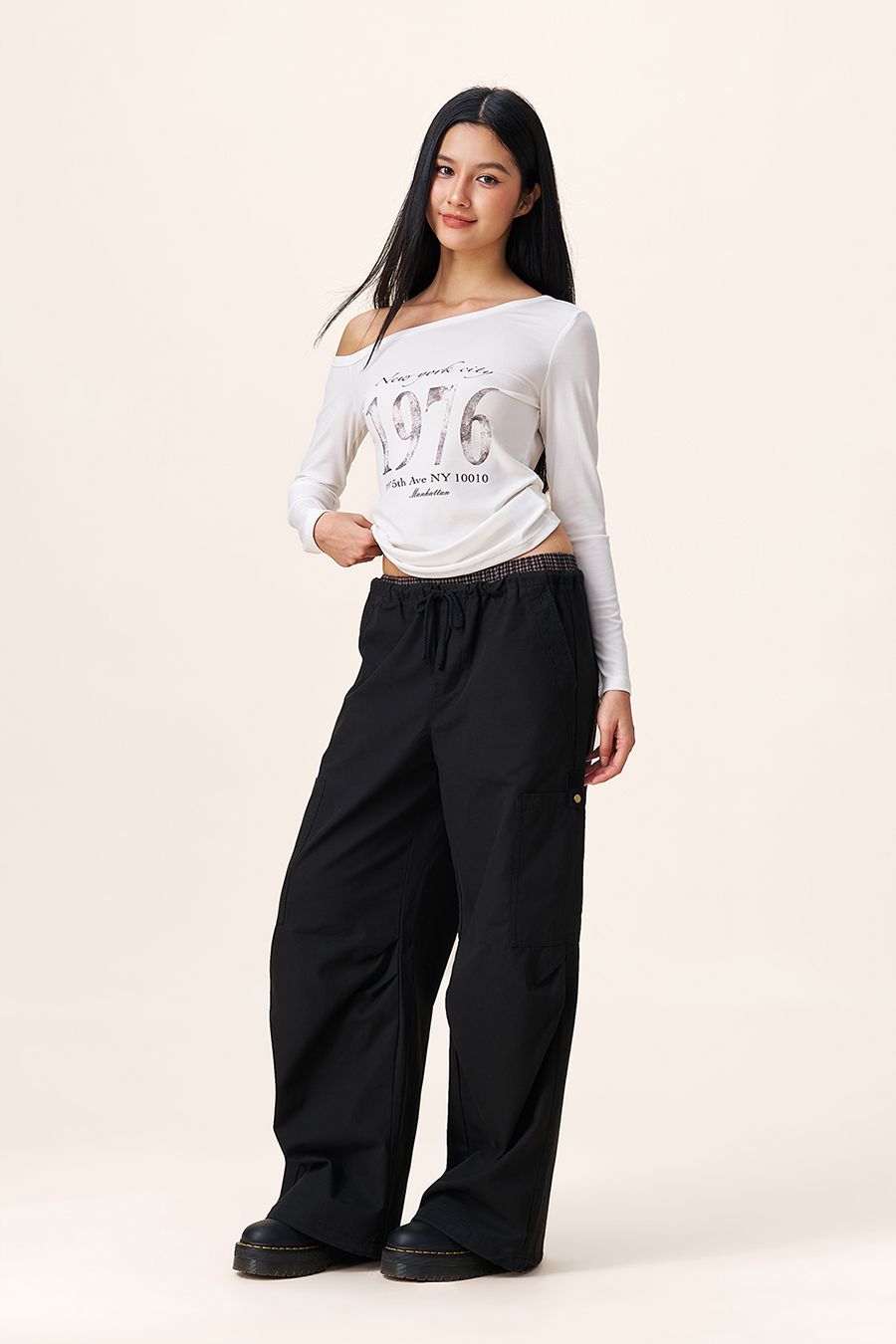 Slim Fit Printed Off-Shoulder Long Sleeve Top|yescci