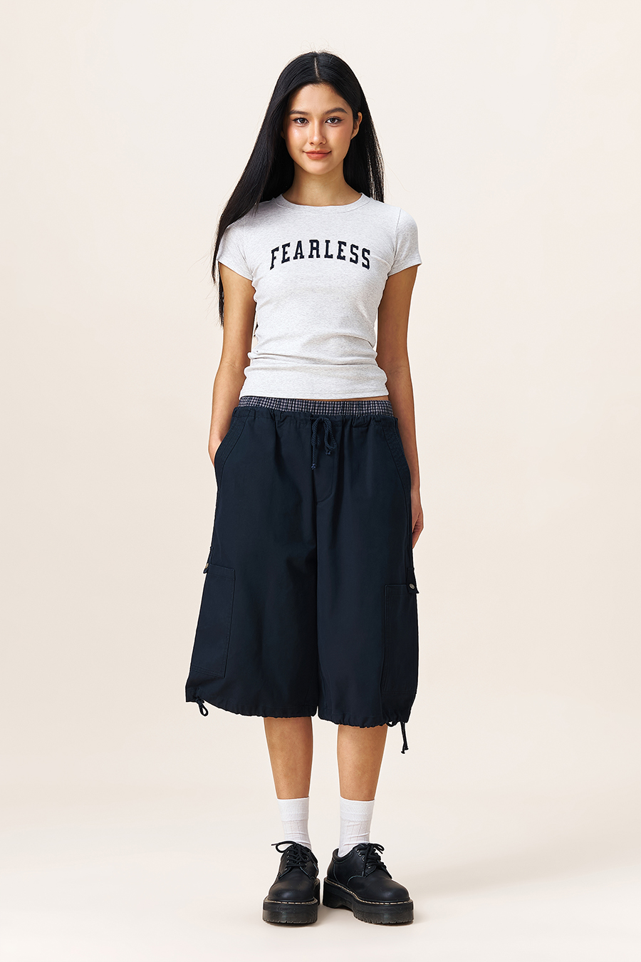 Drawstring Hem Cargo Shorts|yescci
