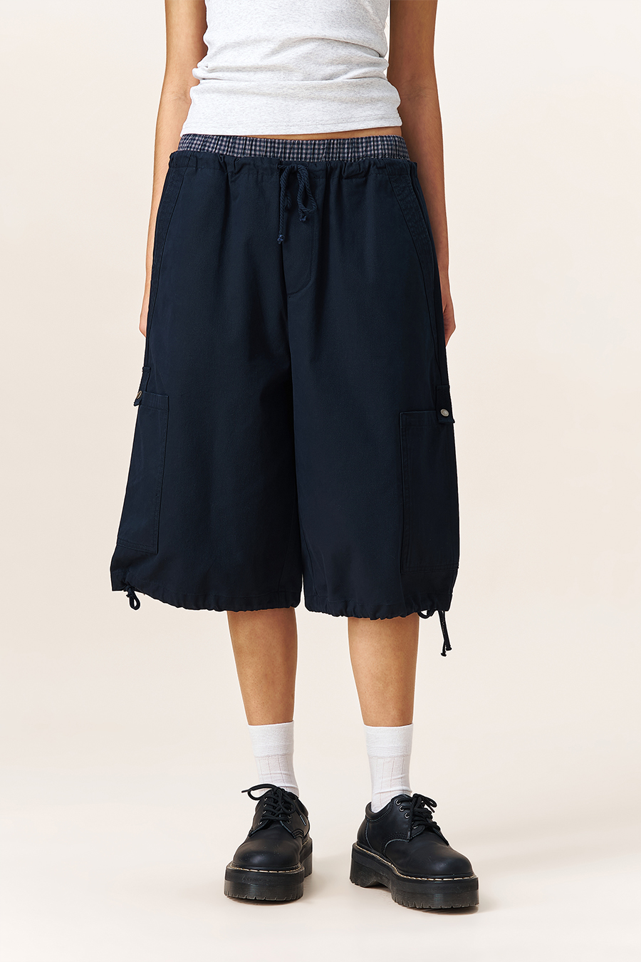 Drawstring Hem Cargo Shorts|yescci